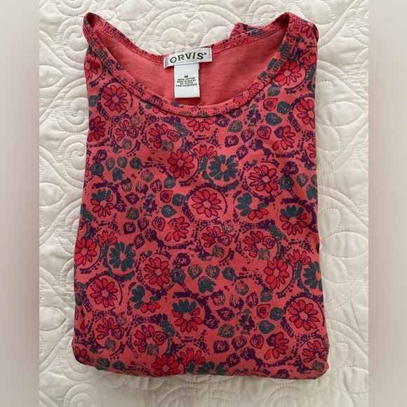 NWOT Orvis Floral Orange Purple Teal Long Sleeve Top Size M - Picture 6 of 9